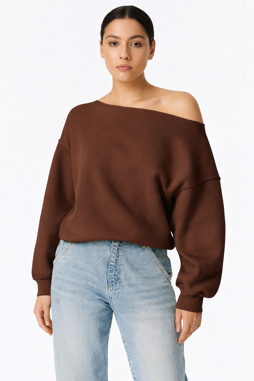 Off-shoulder drop sweater