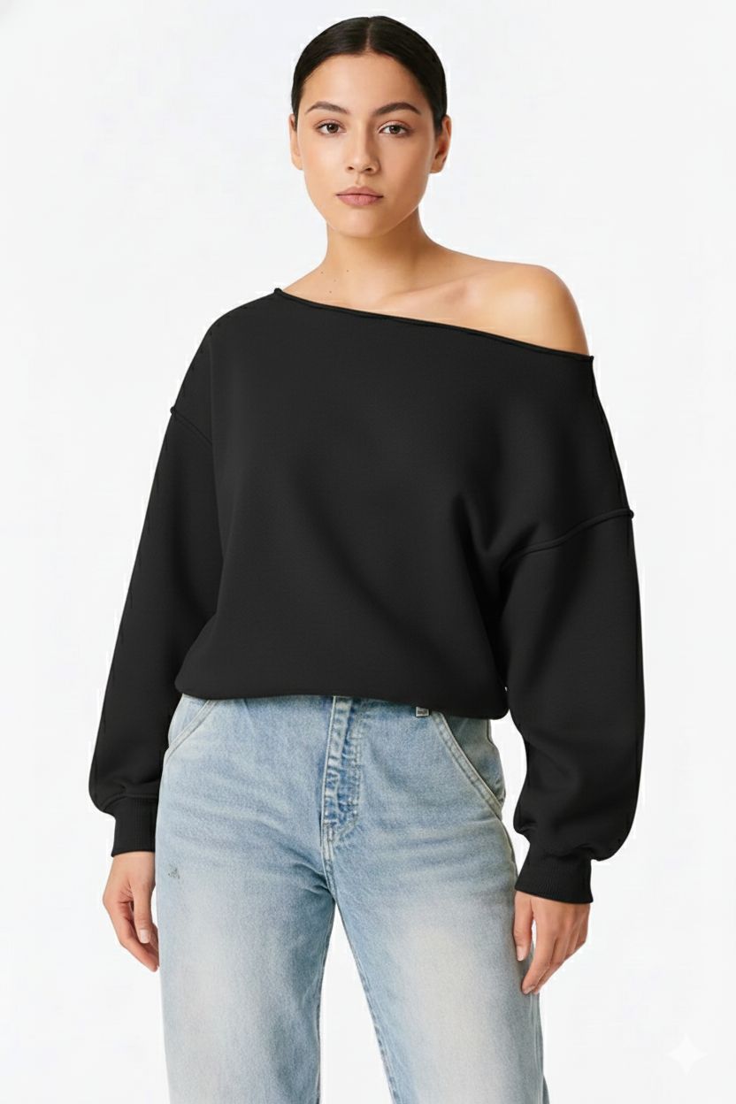 Off-shoulder drop sweater